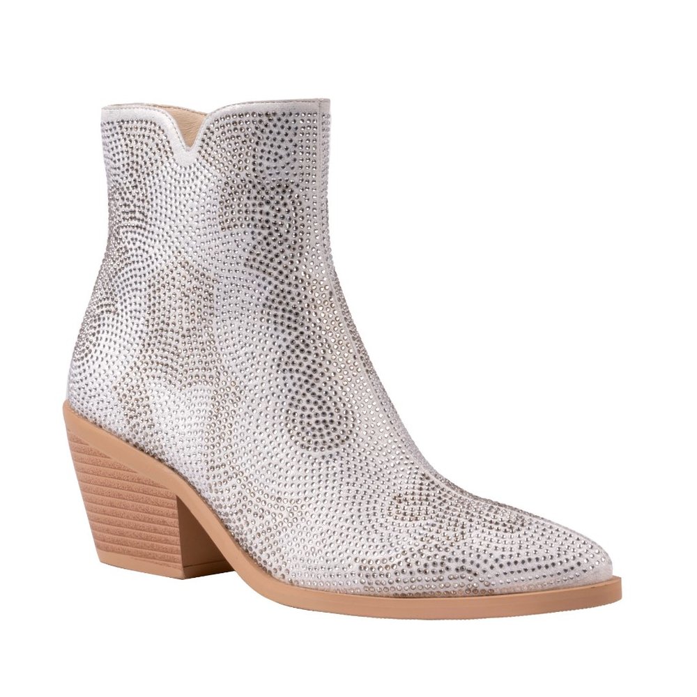Stylish Modern Comfy Womens Warm Silver Chunky Western Studded Ankle Boots